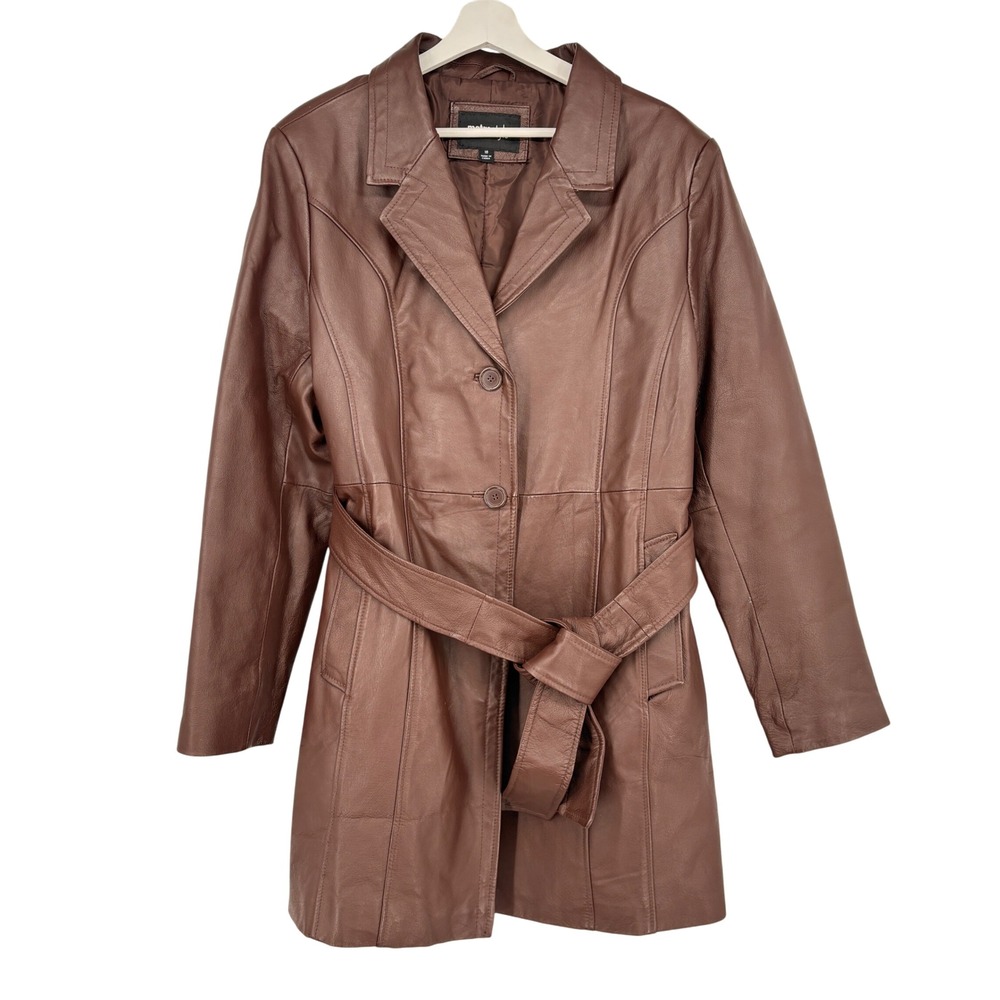 Metrostyle Women's Brown Leather Belted Trench Coat Size‎ 18